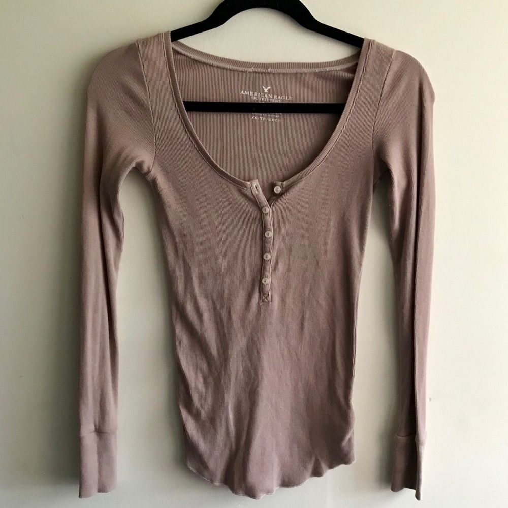 Pale pink, stretch thermal with white buttons!